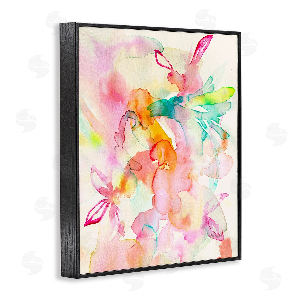 Abstract Watery Island Flowers Black Frame Print Wall Art, Home Decor by Gemma Bardot