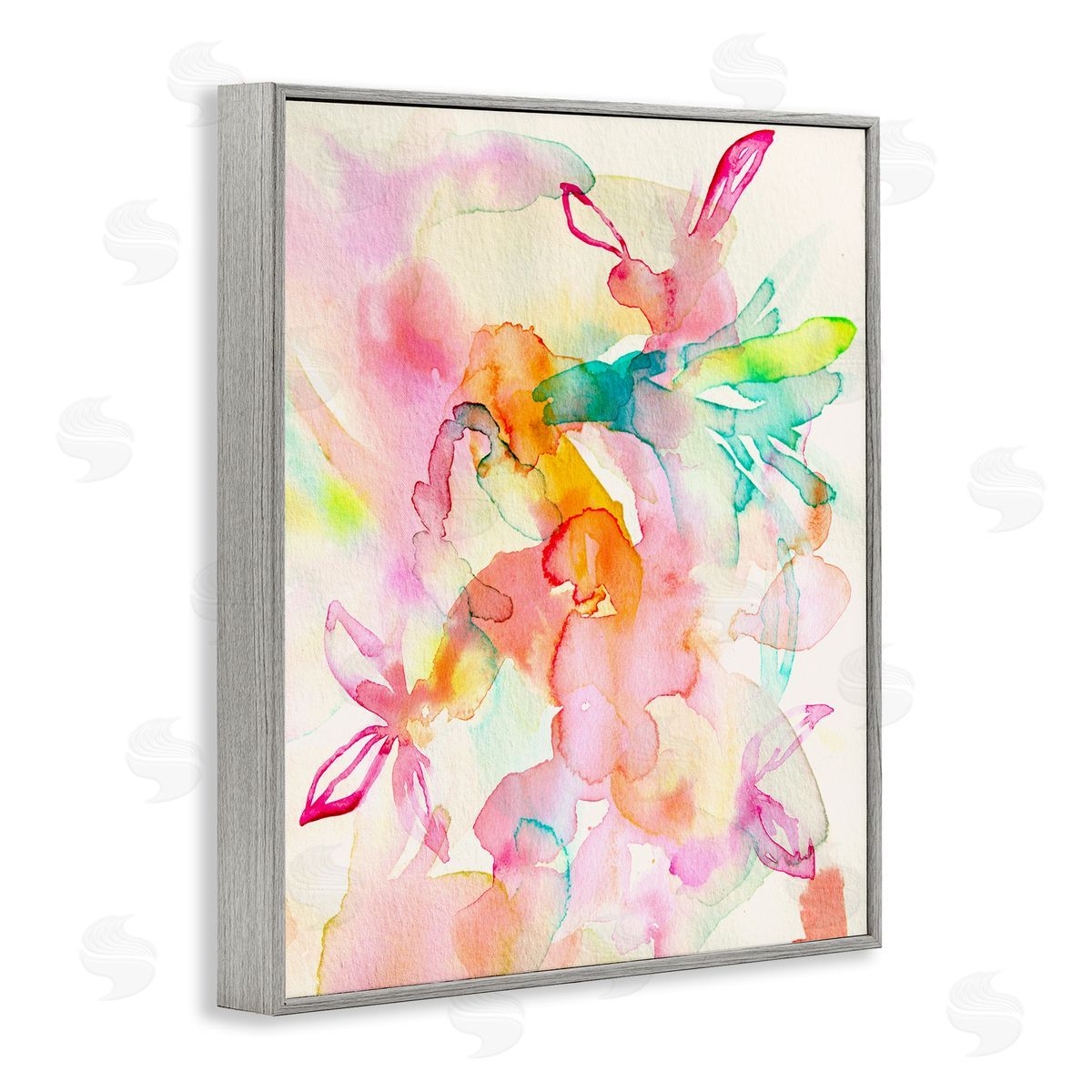 Abstract Watery Island Flowers Grey Frame Print Wall Art, Home Decor by Gemma Bardot