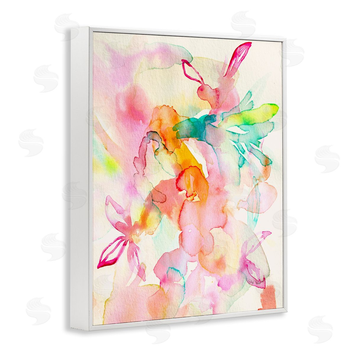 Abstract Watery Island Flowers White Frame Print Wall Art, Home Decor by Gemma Bardot