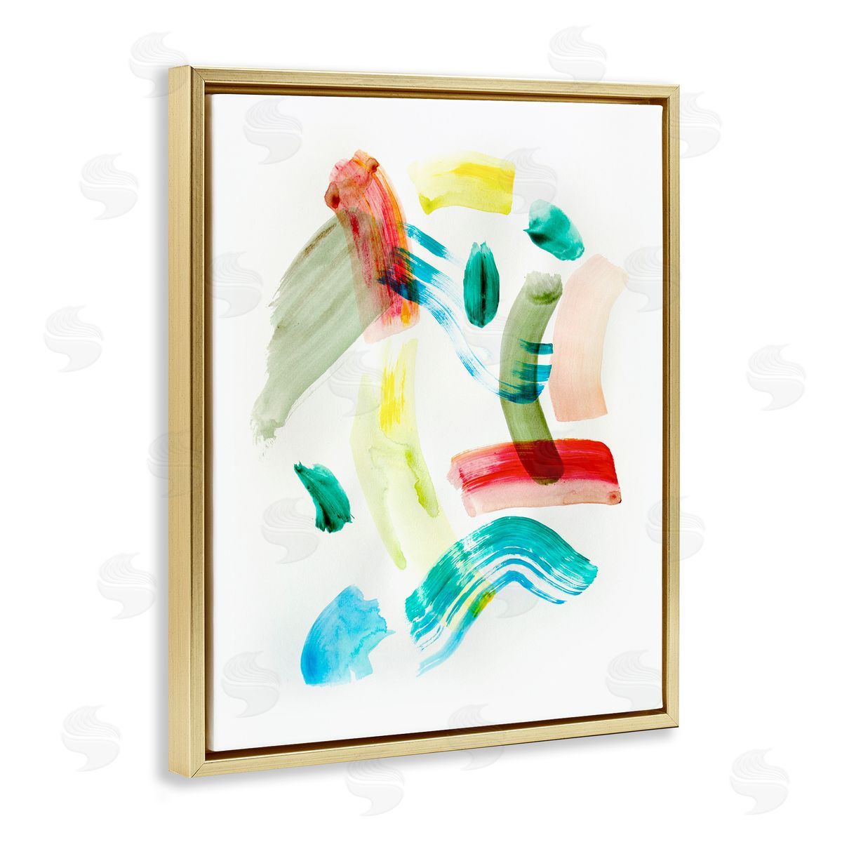 Modern Curved Brush Strokes Gold Floating Frame Canvas Wall Art, Home Decor by Gemma Bardot