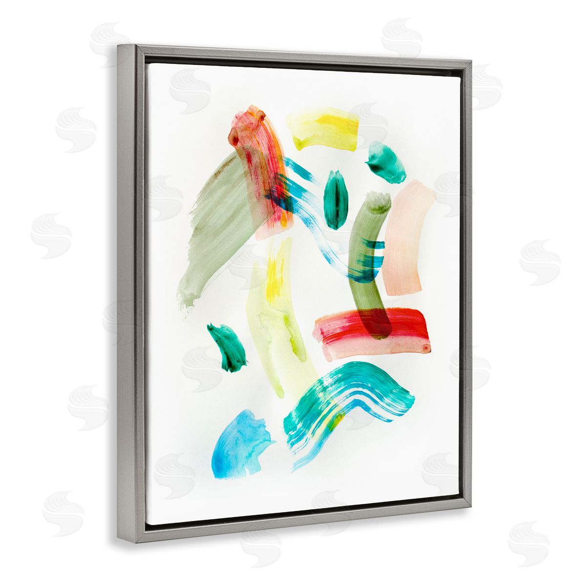 Modern Curved Brush Strokes Grey Floating Frame Canvas Wall Art, Home Decor by Gemma Bardot