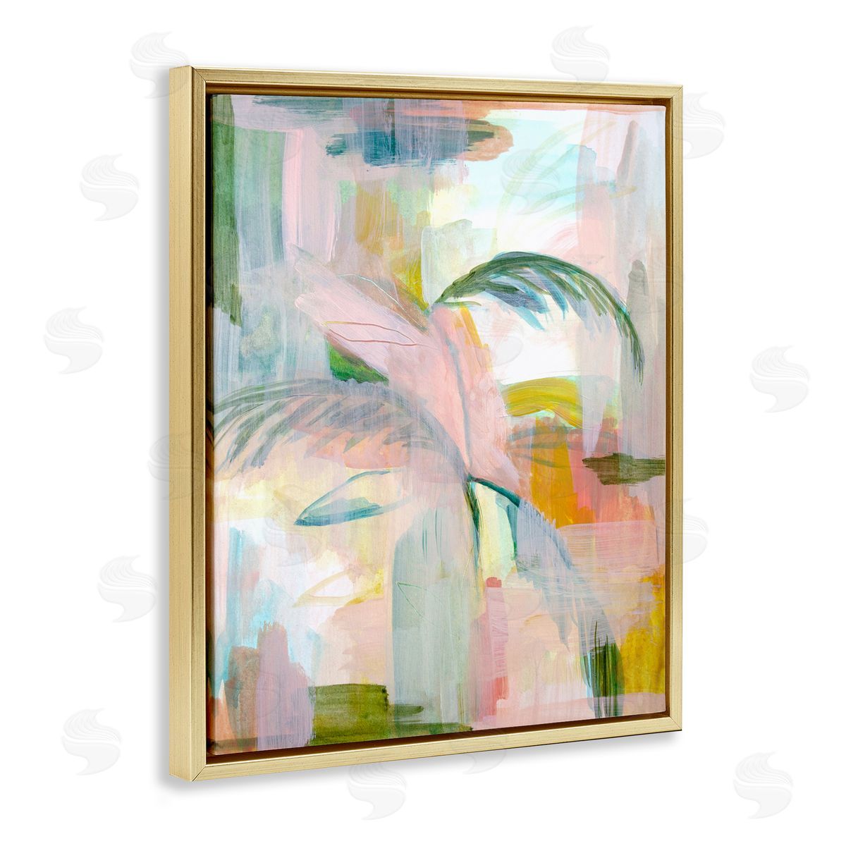 Palm City Abstraction Gold Floating Frame Canvas Wall Art, Home Decor by Gemma Bardot