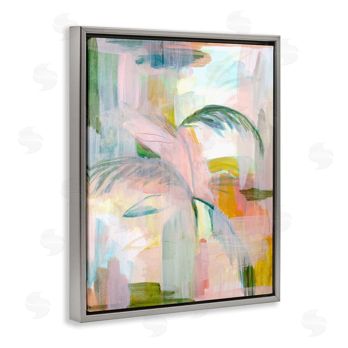 Palm City Abstraction Grey Floating Frame Canvas Wall Art, Home Decor by Gemma Bardot
