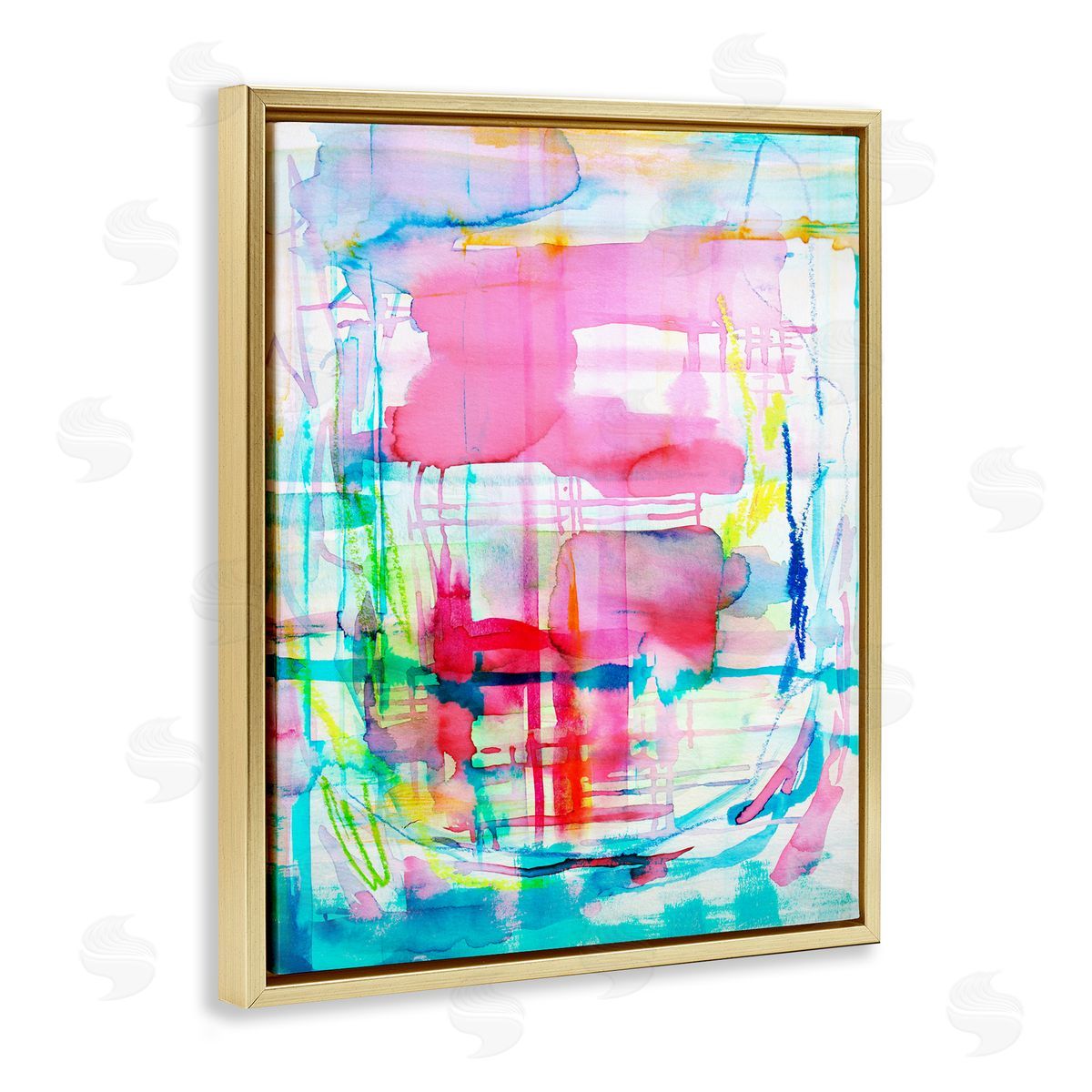 Vivid Watercolor Abstraction Gold Floating Frame Canvas Wall Art, Home Decor by Gemma Bardot