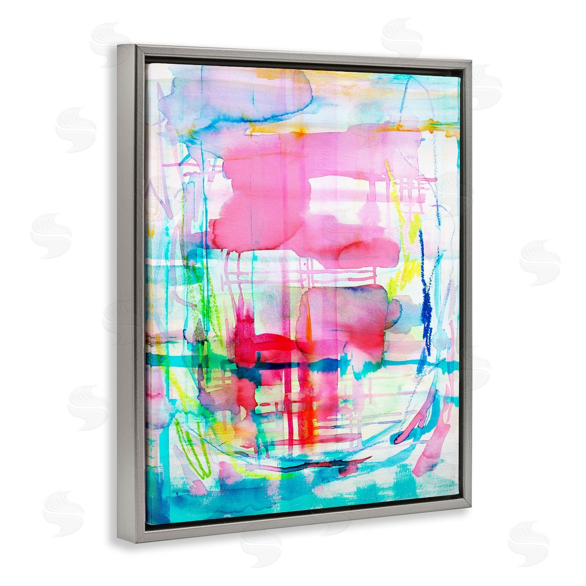 Vivid Watercolor Abstraction Grey Floating Frame Canvas Wall Art, Home Decor by Gemma Bardot
