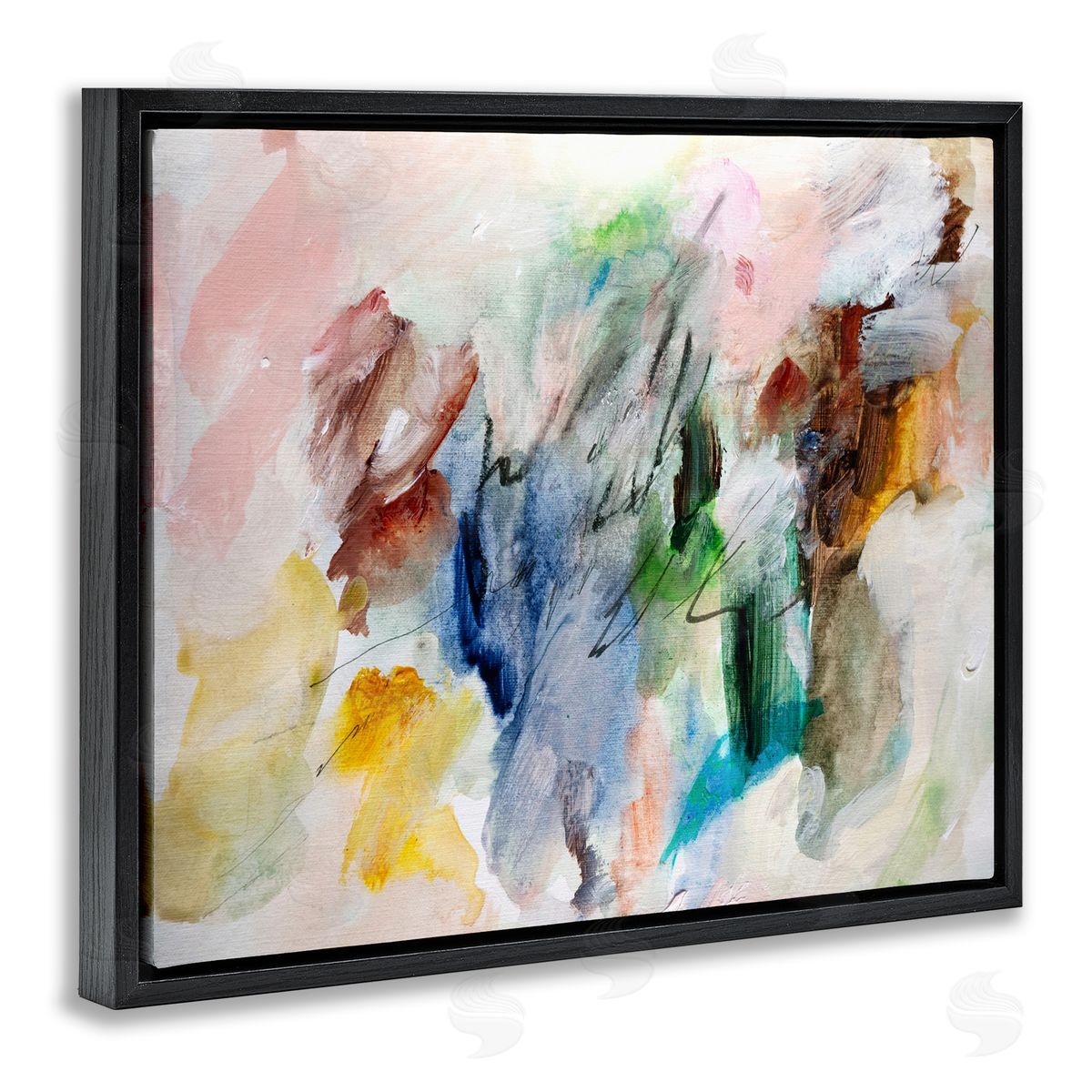 Earthy Pitter Patter Abstract Black Floating Frame Canvas Wall Art, Home Decor by Gemma Bardot
