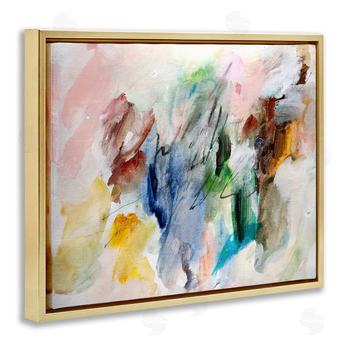 Earthy Pitter Patter Abstract Gold Floating Frame Canvas Wall Art, Home Decor by Gemma Bardot