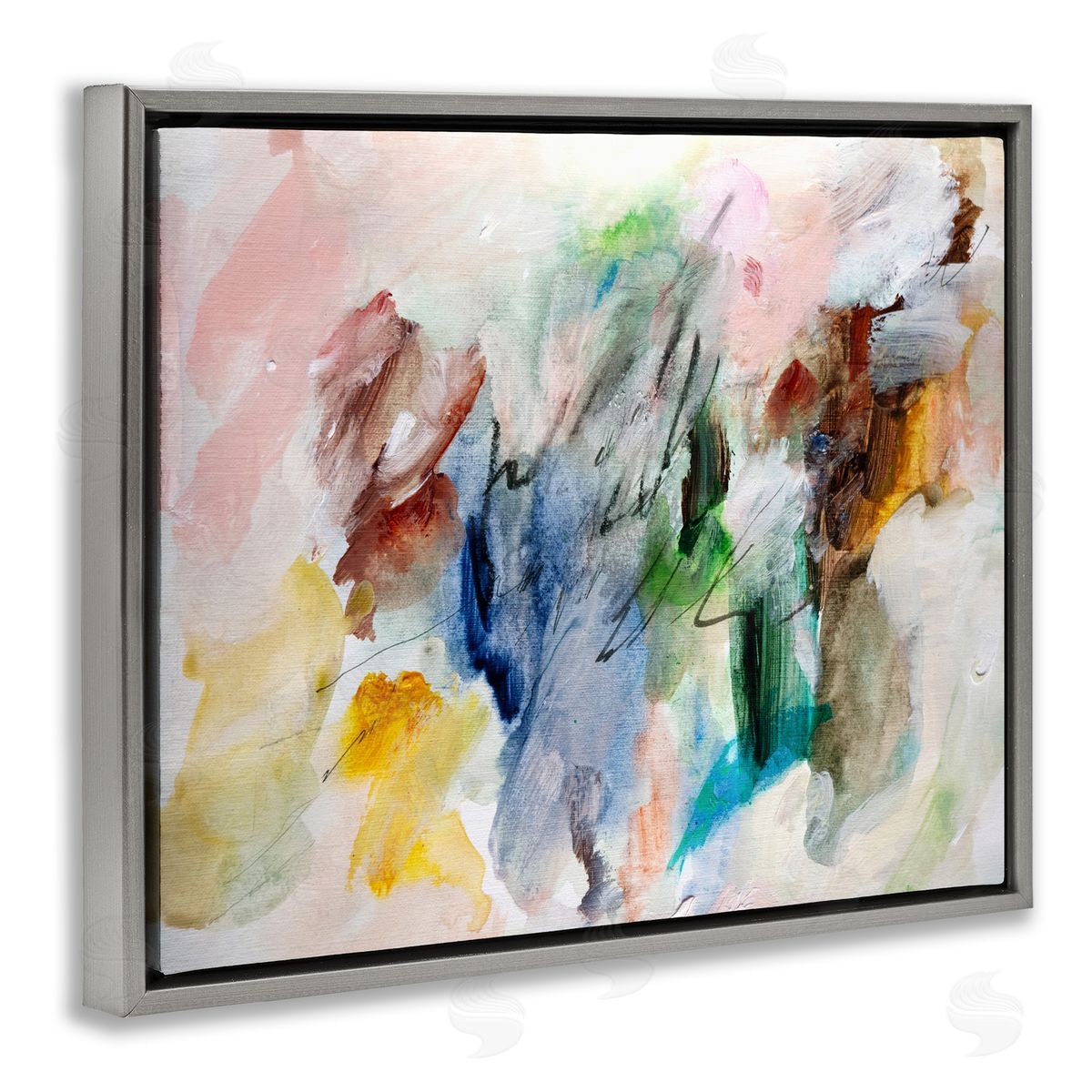 Earthy Pitter Patter Abstract Grey Floating Frame Canvas Wall Art, Home Decor by Gemma Bardot