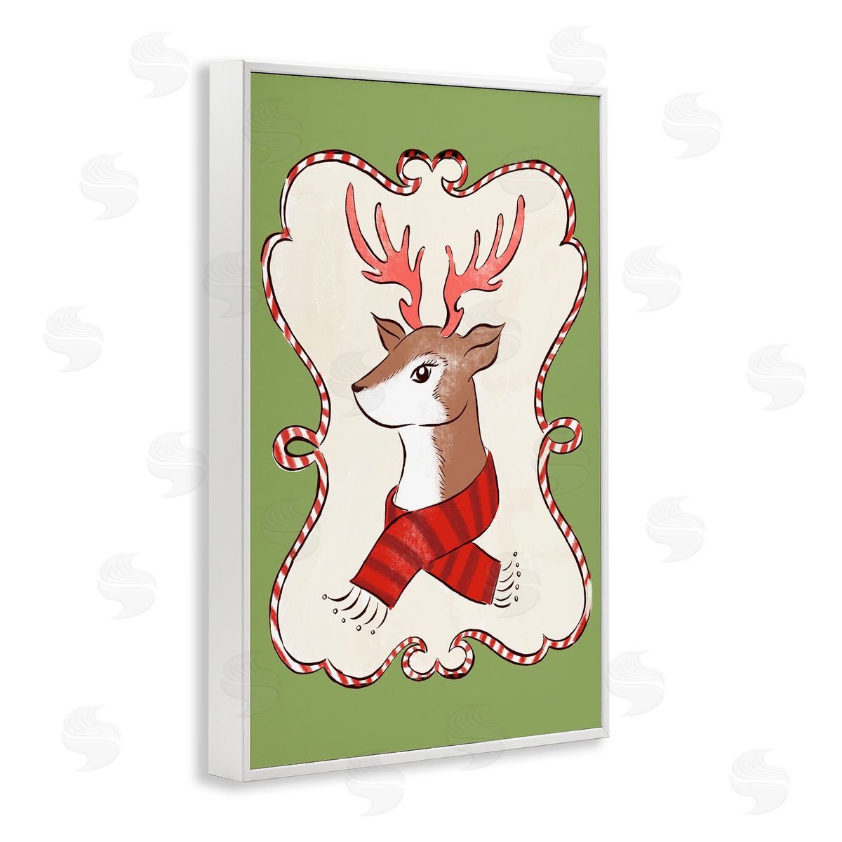 Festive Winter Deer in Scarf White Frame Print Wall Art, Home Decor by Hannah Moren
