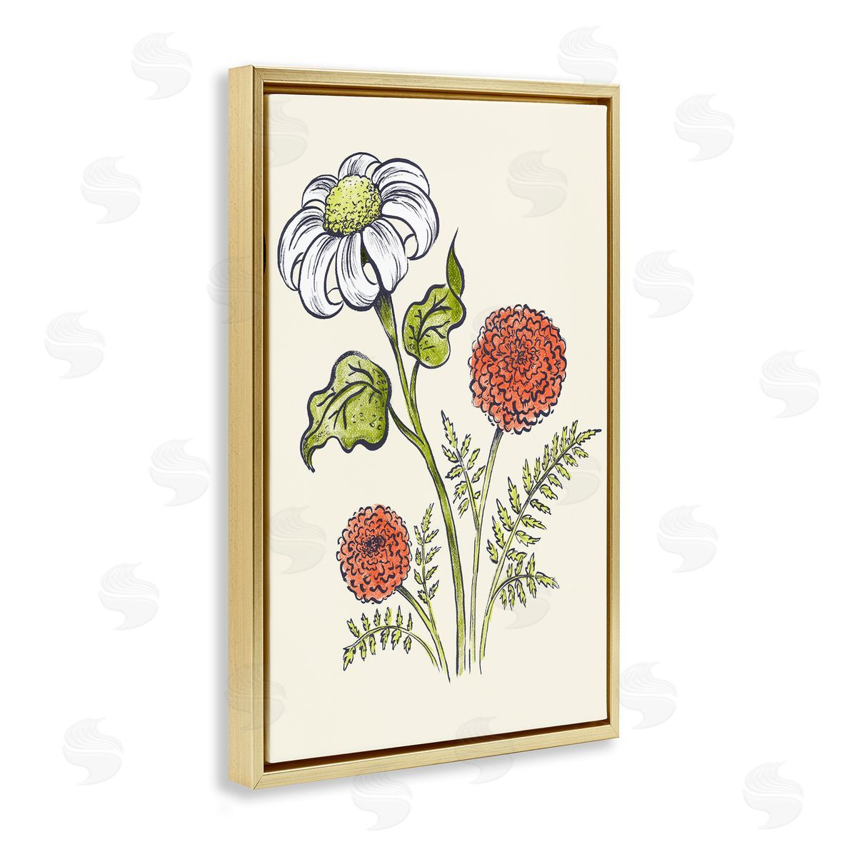 Vintage Style Garden Blossoms Gold Floating Frame Canvas Wall Art, Home Decor by Hannah Moren