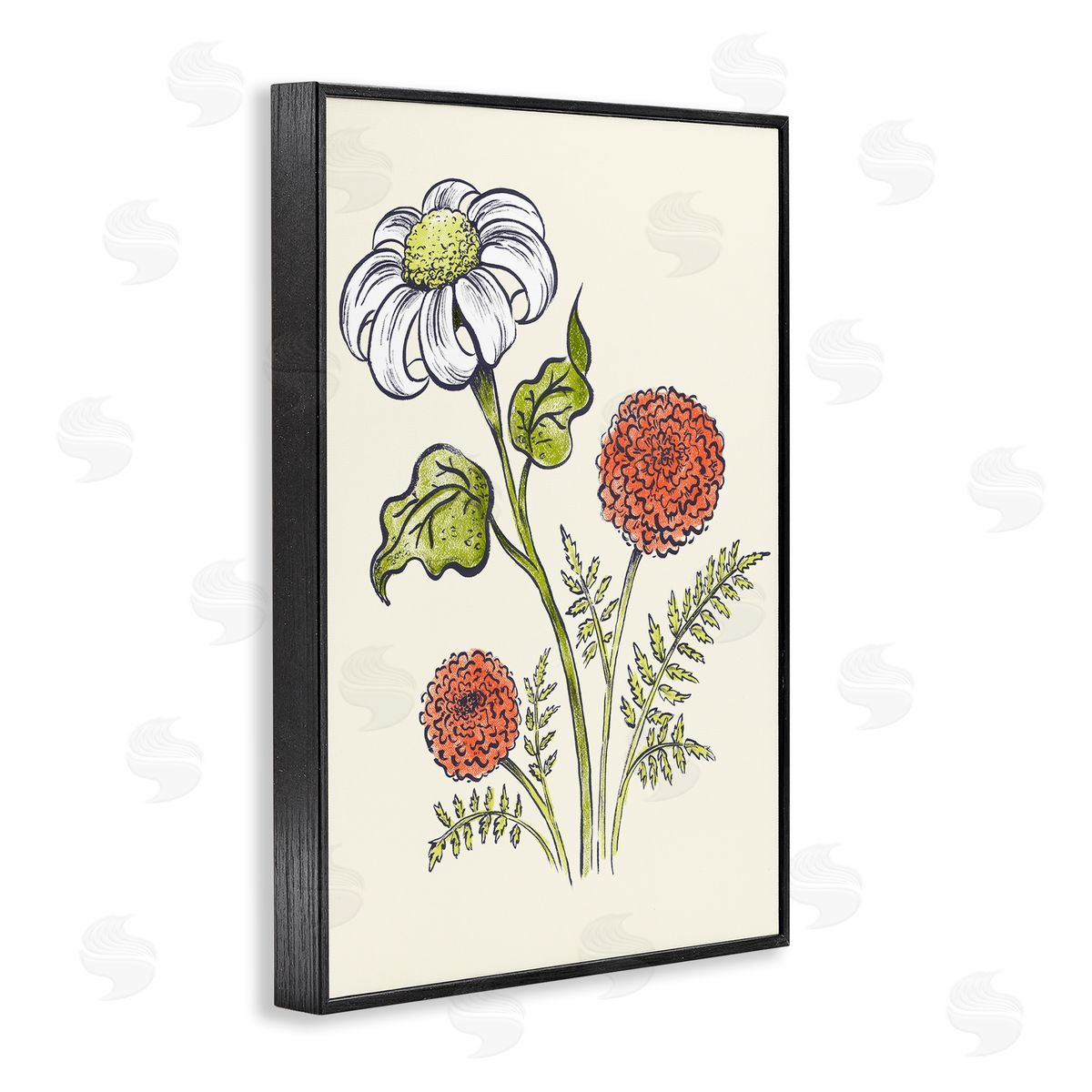 Vintage Style Garden Blossoms Black Frame Print Wall Art, Home Decor by Hannah Moren