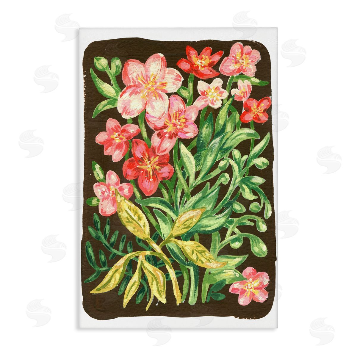 Garden Flowers on Brown Canvas Wall Art, Home Decor by Hannah Moren