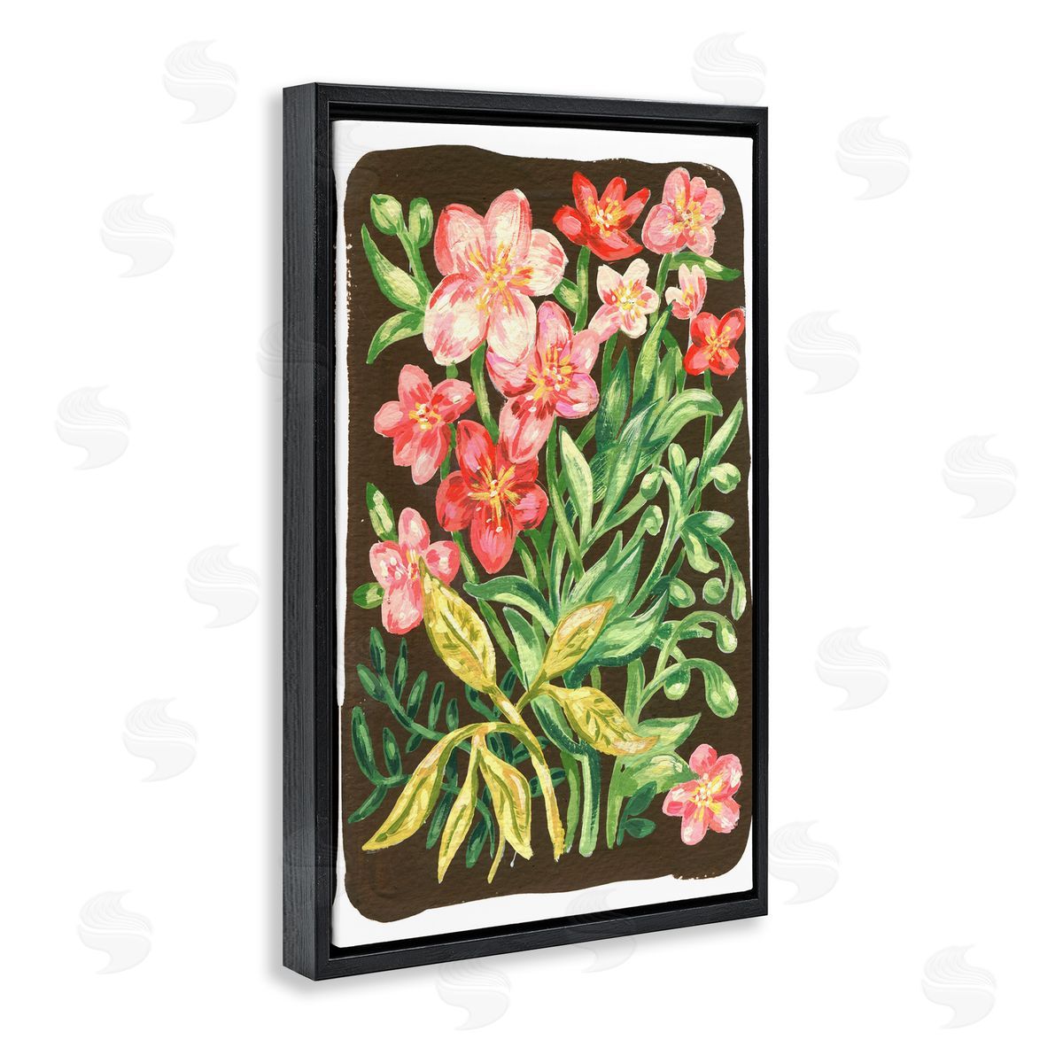 Garden Flowers on Brown Black Floating Frame Canvas Wall Art, Home Decor by Hannah Moren