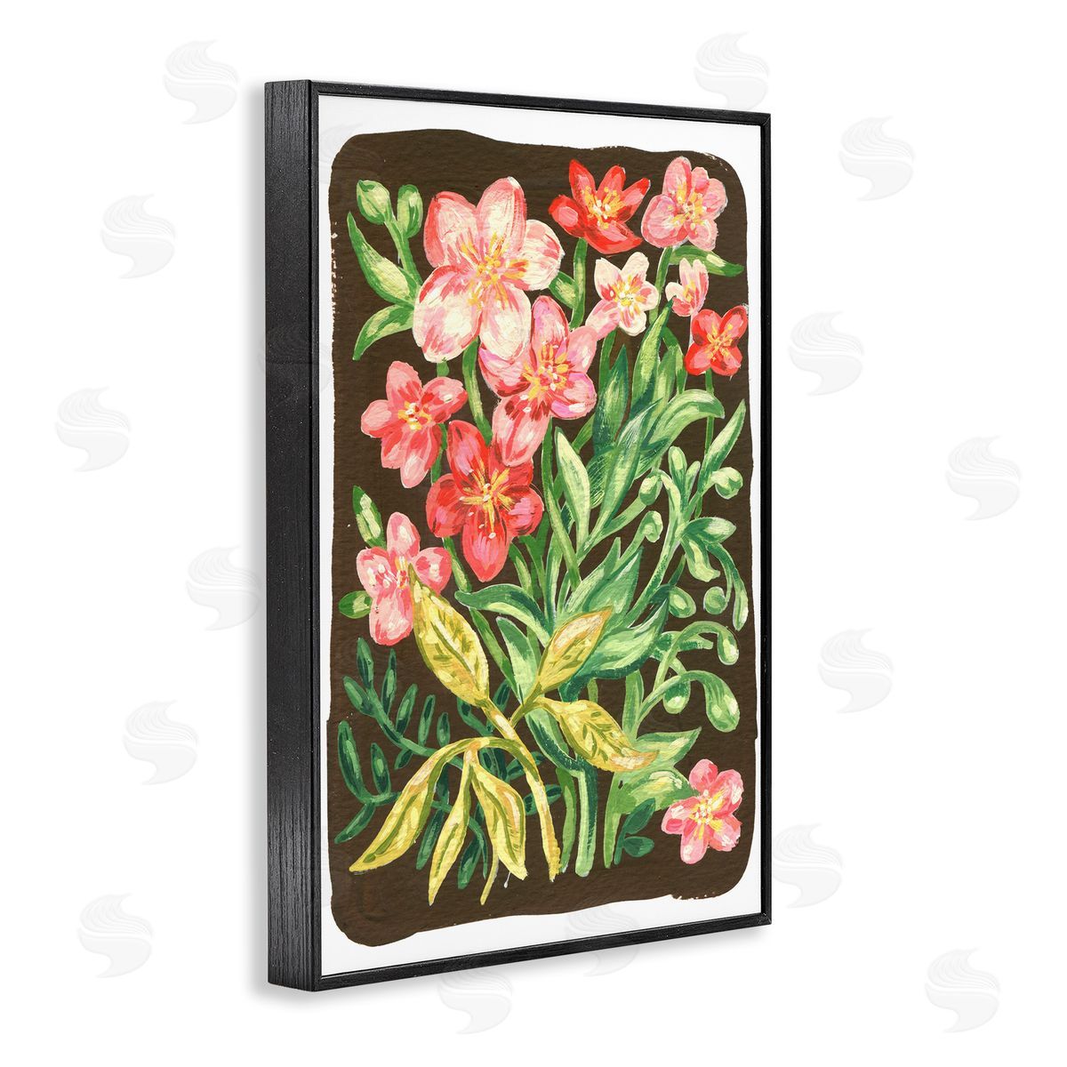 Garden Flowers on Brown Black Frame Print Wall Art, Home Decor by Hannah Moren