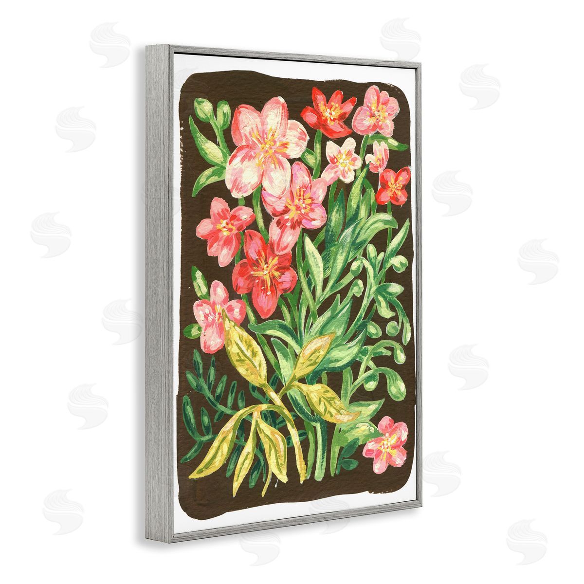 Garden Flowers on Brown Grey Frame Print Wall Art, Home Decor by Hannah Moren