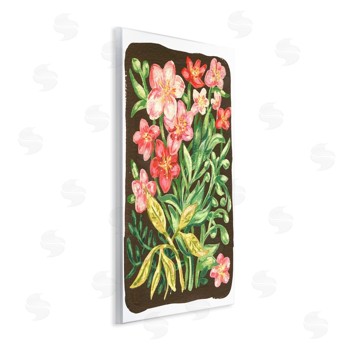 Garden Flowers on Brown Wood Plaque Wall Art, Home Decor by Hannah Moren