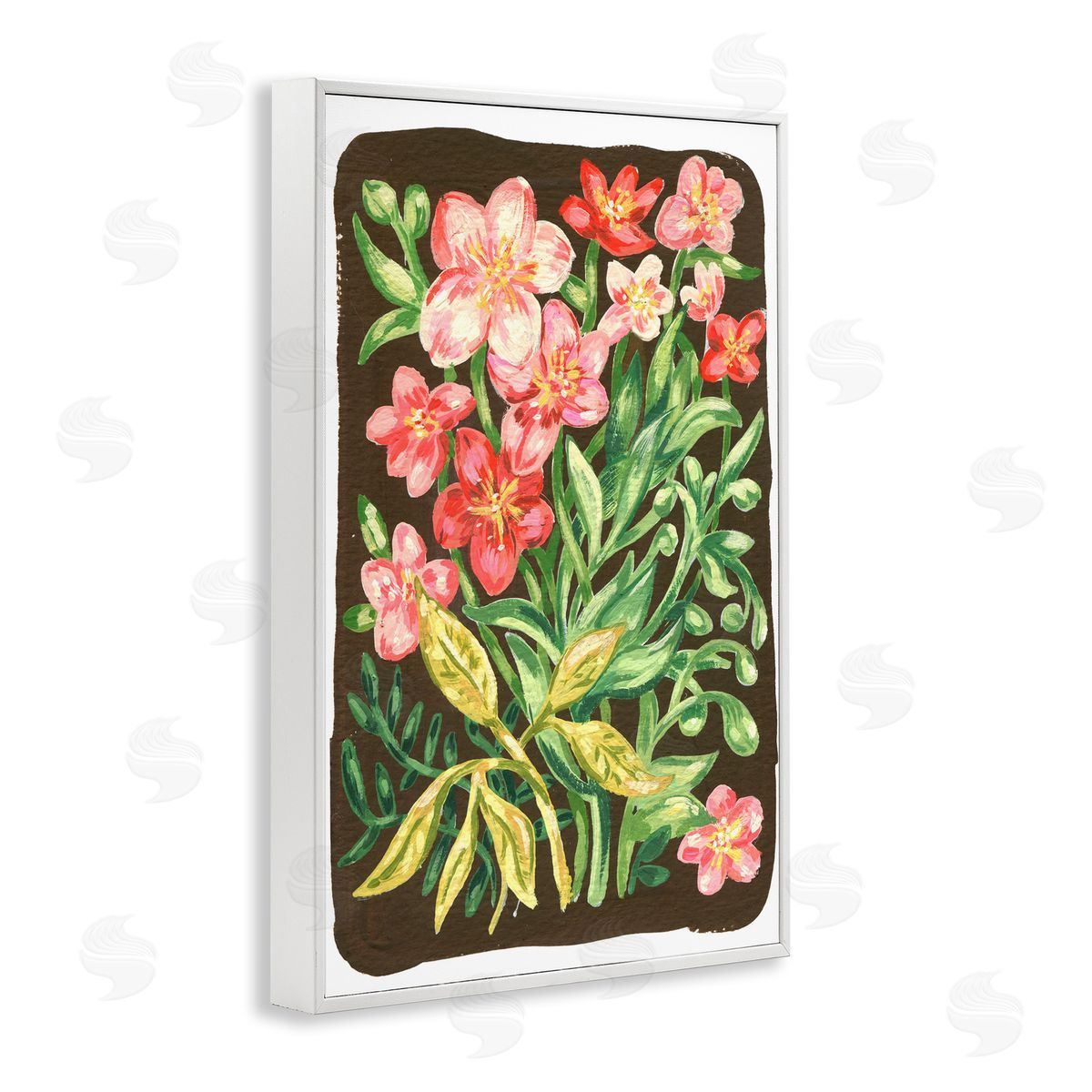 Garden Flowers on Brown White Frame Print Wall Art, Home Decor by Hannah Moren
