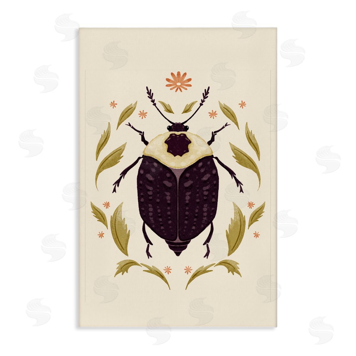 Black Beetle with Leaves Canvas Wall Art, Home Decor by Hannah Moren