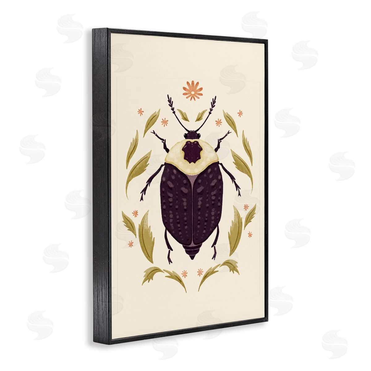 Black Beetle with Leaves Black Frame Print Wall Art, Home Decor by Hannah Moren