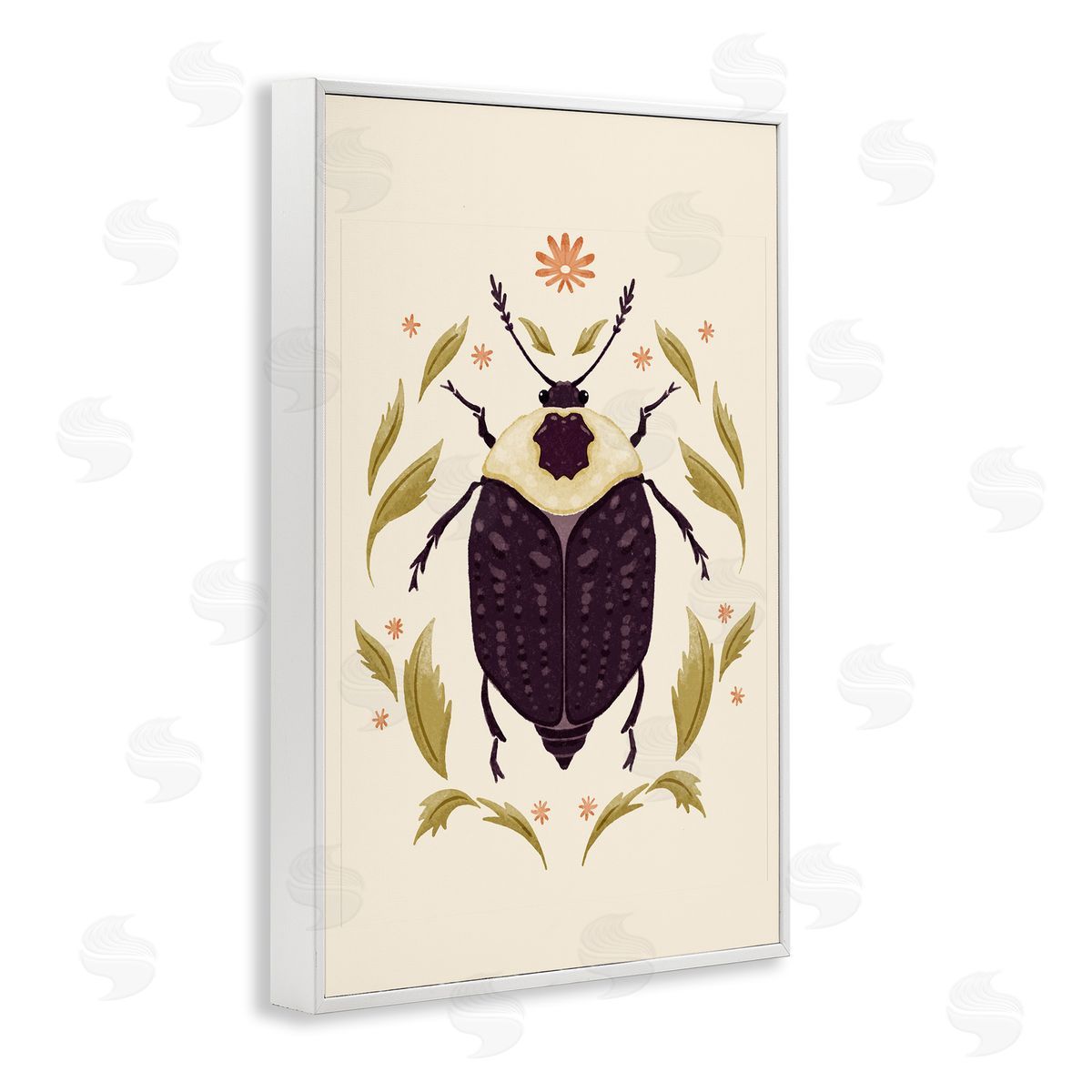 Black Beetle with Leaves White Frame Print Wall Art, Home Decor by Hannah Moren