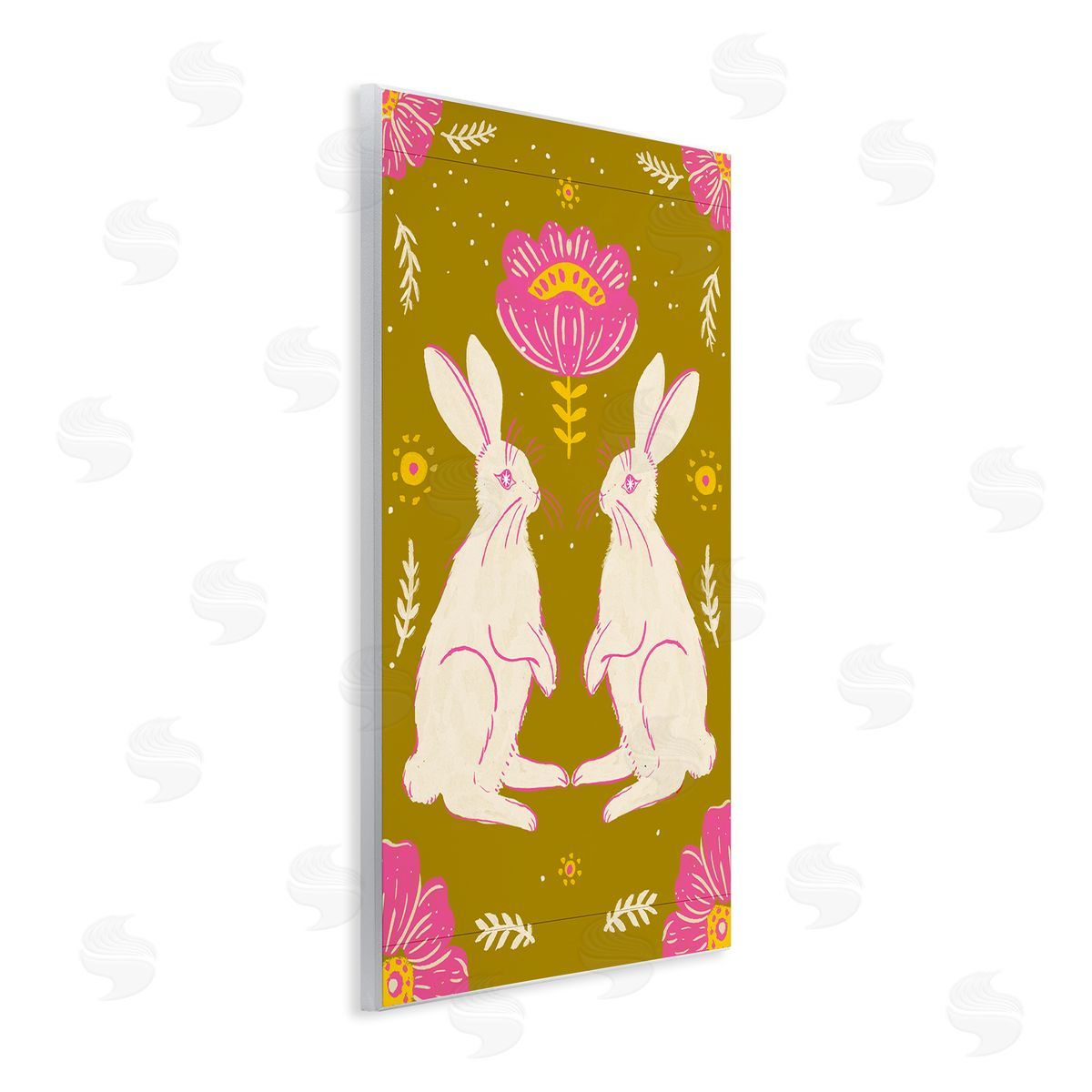 Mirrored Spring Bunnies Wood Plaque Wall Art, Home Decor by Hannah Moren