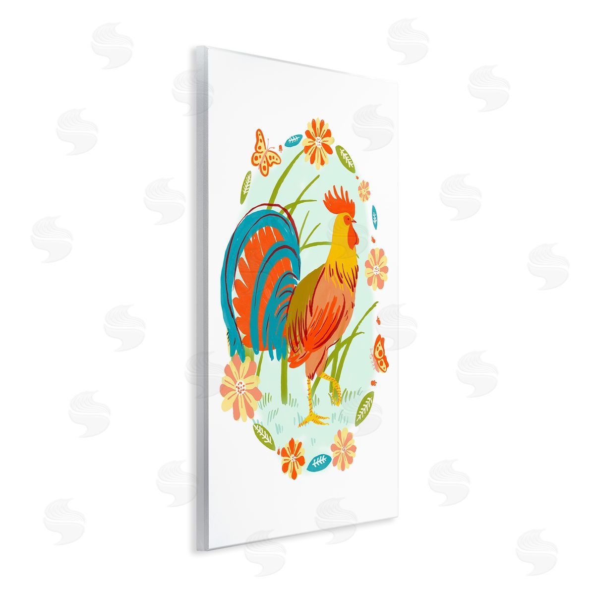 Rooster with Butterflies Border Wood Plaque Wall Art, Home Decor by Hannah Moren