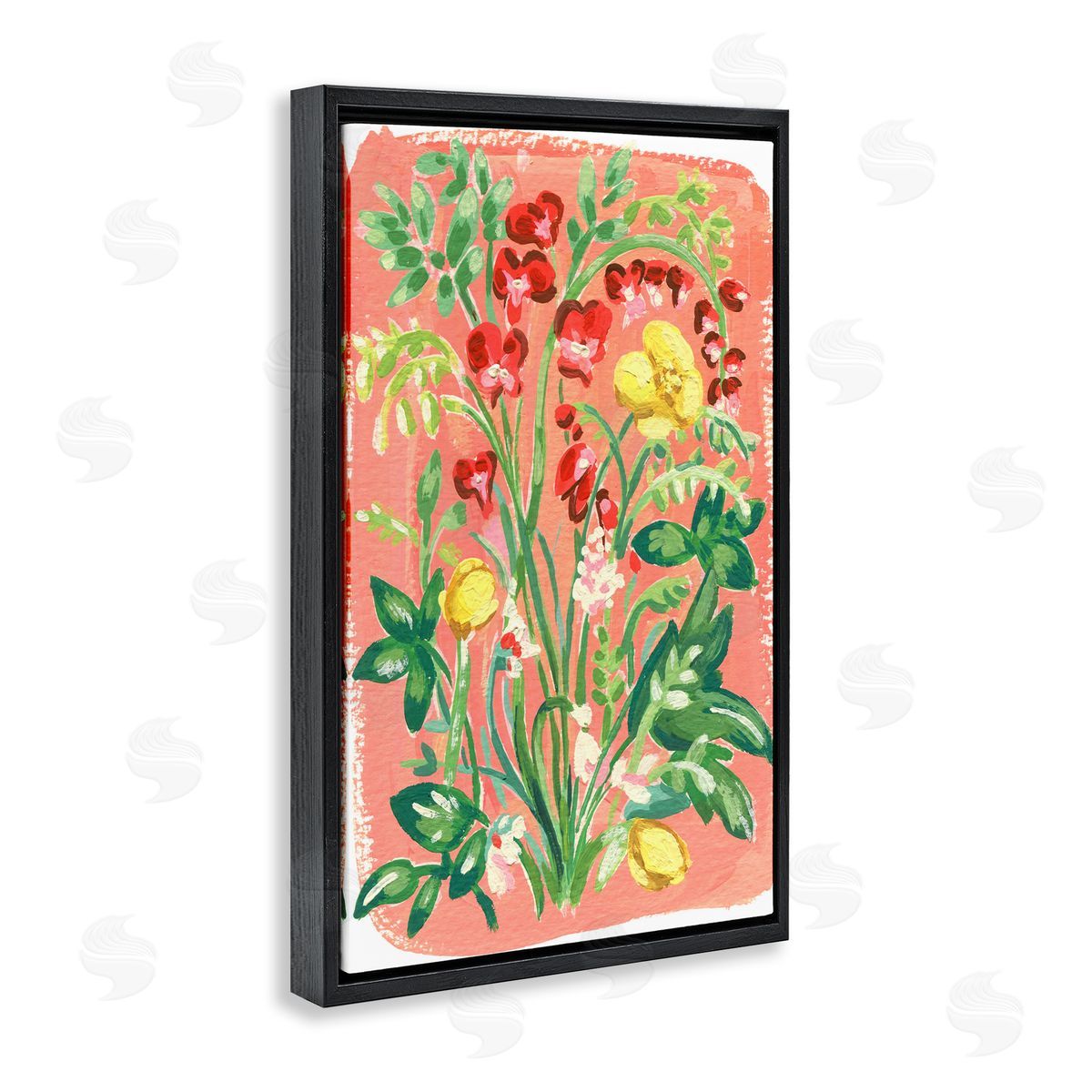 Peachy Flower Arrangement Black Floating Frame Canvas Wall Art, Home Decor by Hannah Moren