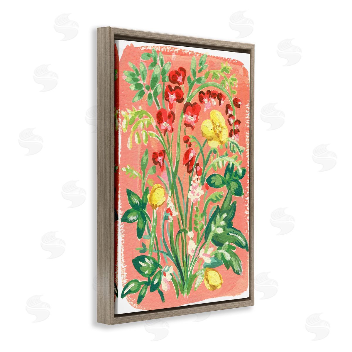 Peachy Flower Arrangement Brown Floating Frame Canvas Wall Art, Home Decor by Hannah Moren
