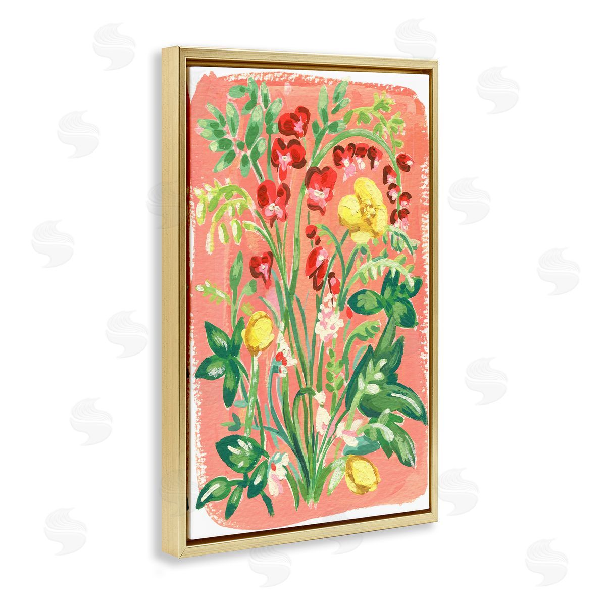 Peachy Flower Arrangement Gold Floating Frame Canvas Wall Art, Home Decor by Hannah Moren
