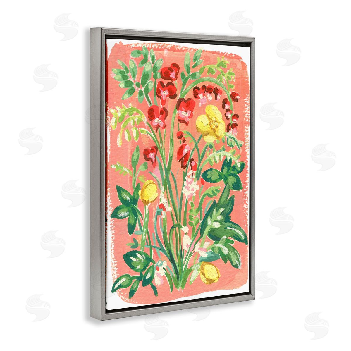 Peachy Flower Arrangement Grey Floating Frame Canvas Wall Art, Home Decor by Hannah Moren