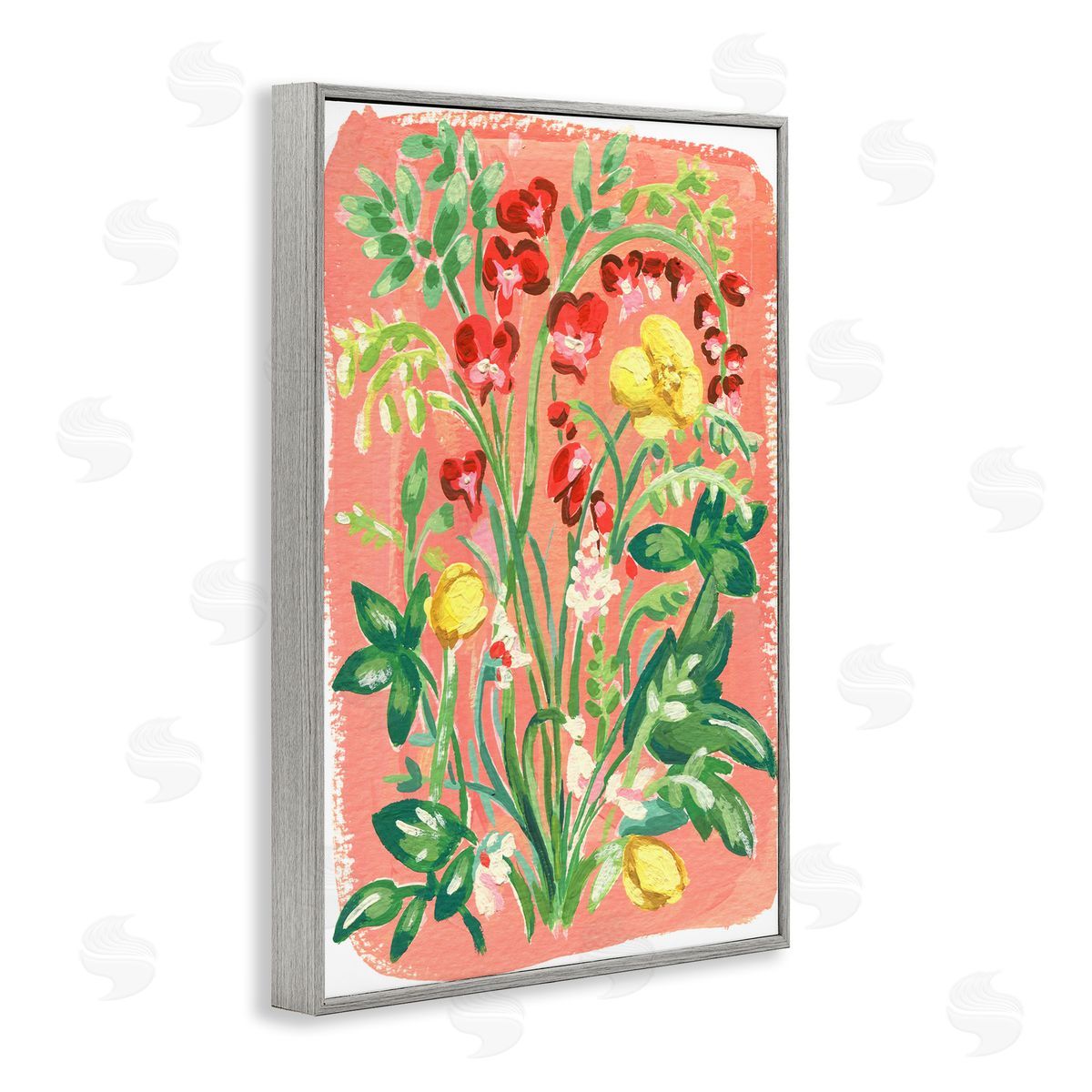 Peachy Flower Arrangement Grey Frame Print Wall Art, Home Decor by Hannah Moren