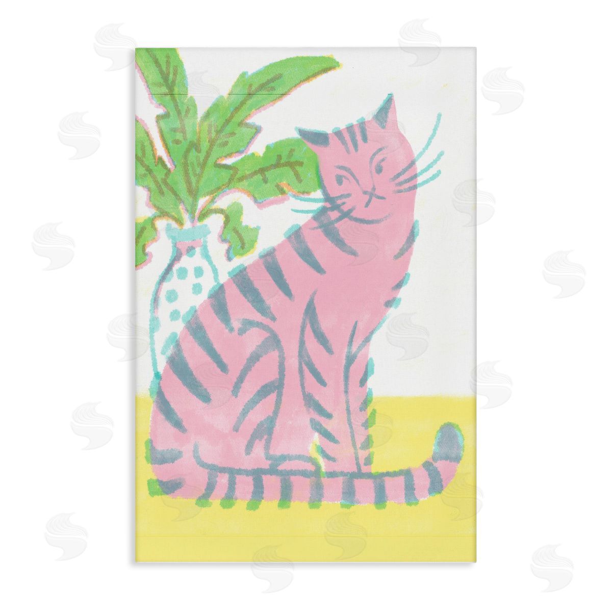 Modern Pink Cat & Plant Canvas Wall Art, Home Decor by Hannah Moren
