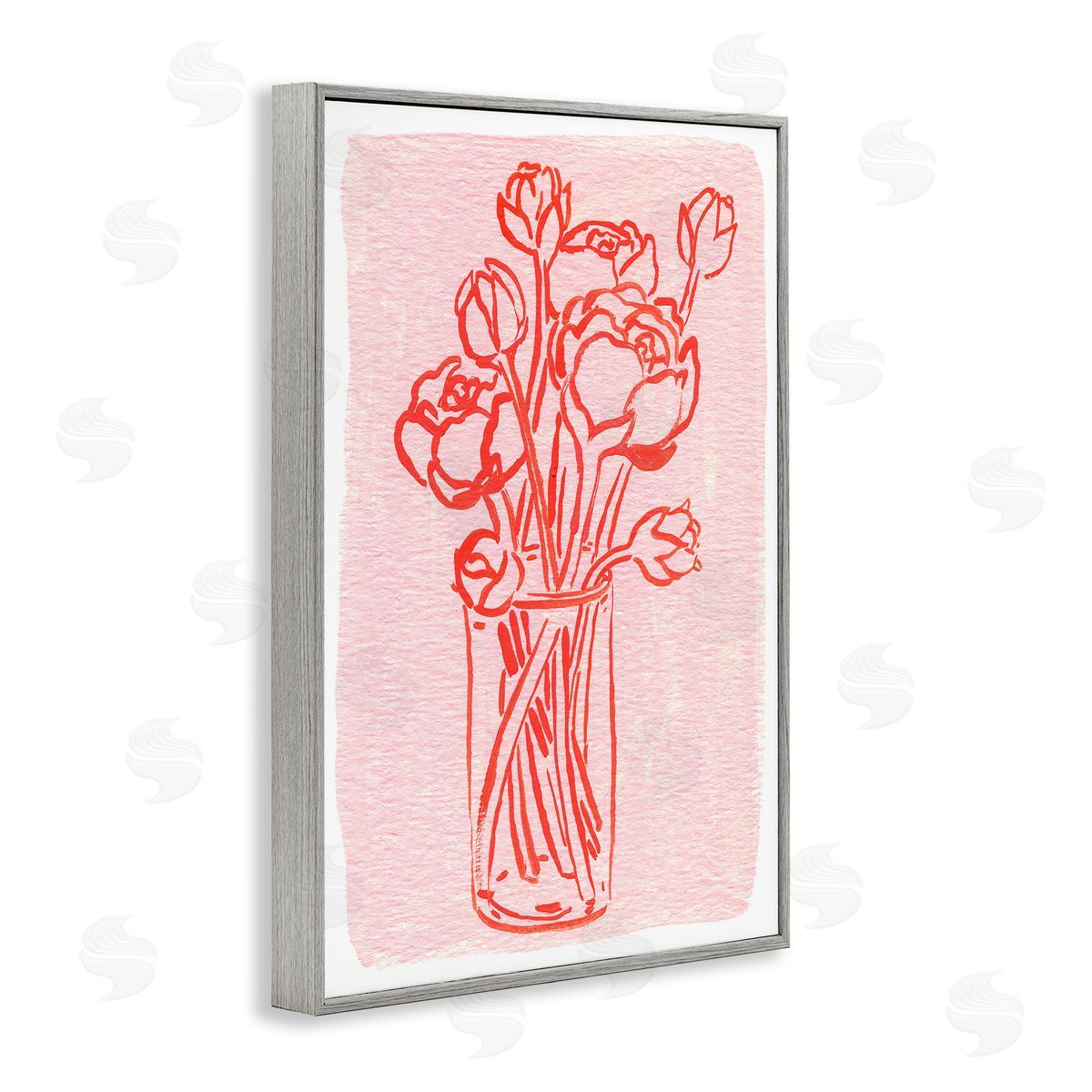 Outlined Peony Vase Grey Frame Print Wall Art, Home Decor by Hannah Moren