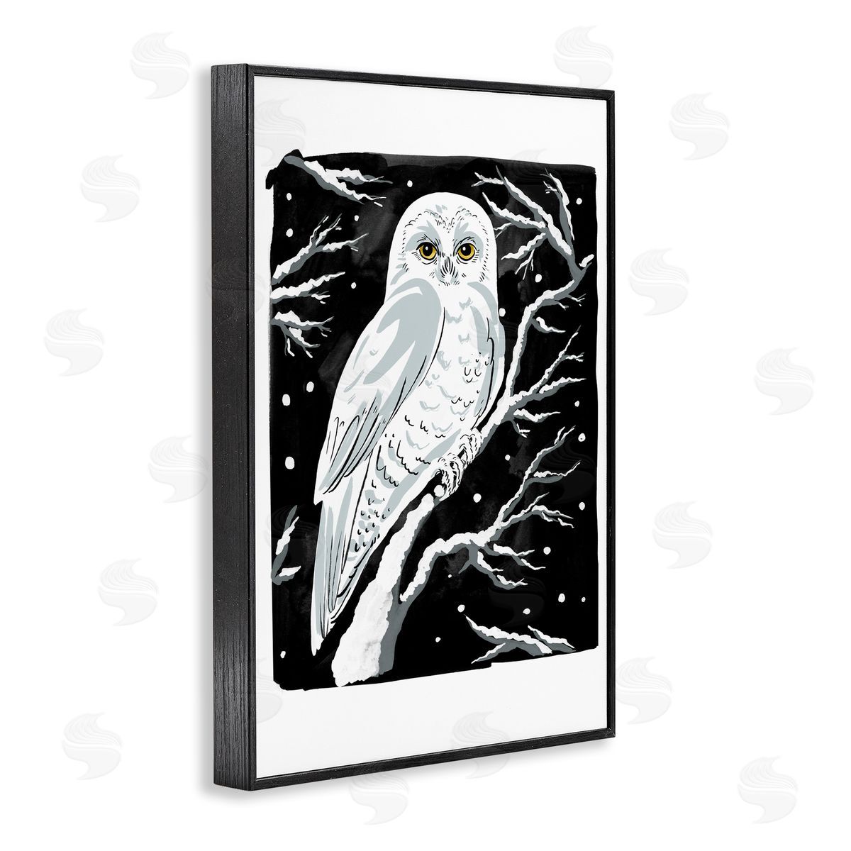 Forest Owl & Calm Snowfall Black Frame Print Wall Art, Home Decor by Hannah Moren