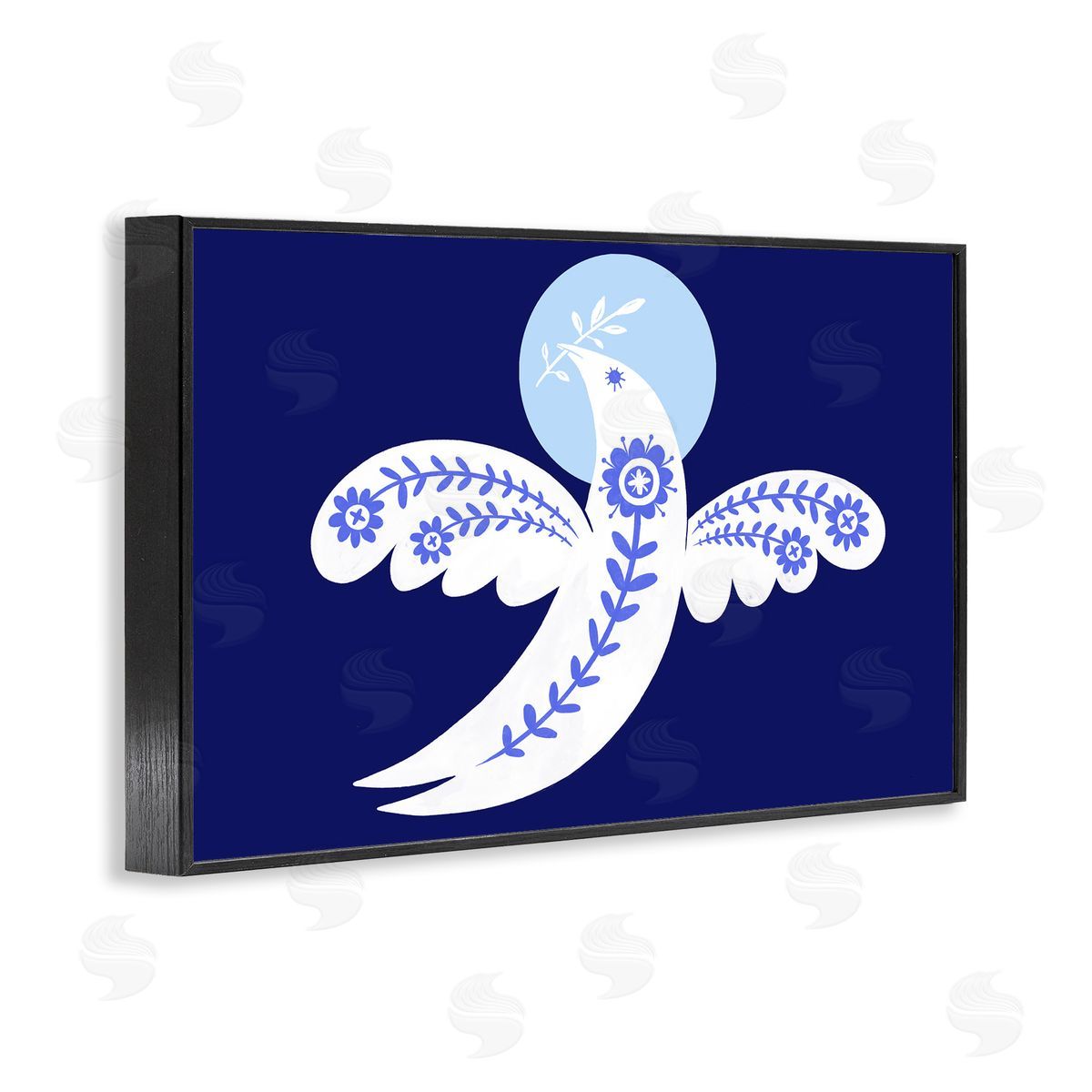 Peace Dove with Folk Florals Black Frame Print Wall Art, Home Decor by Hannah Moren