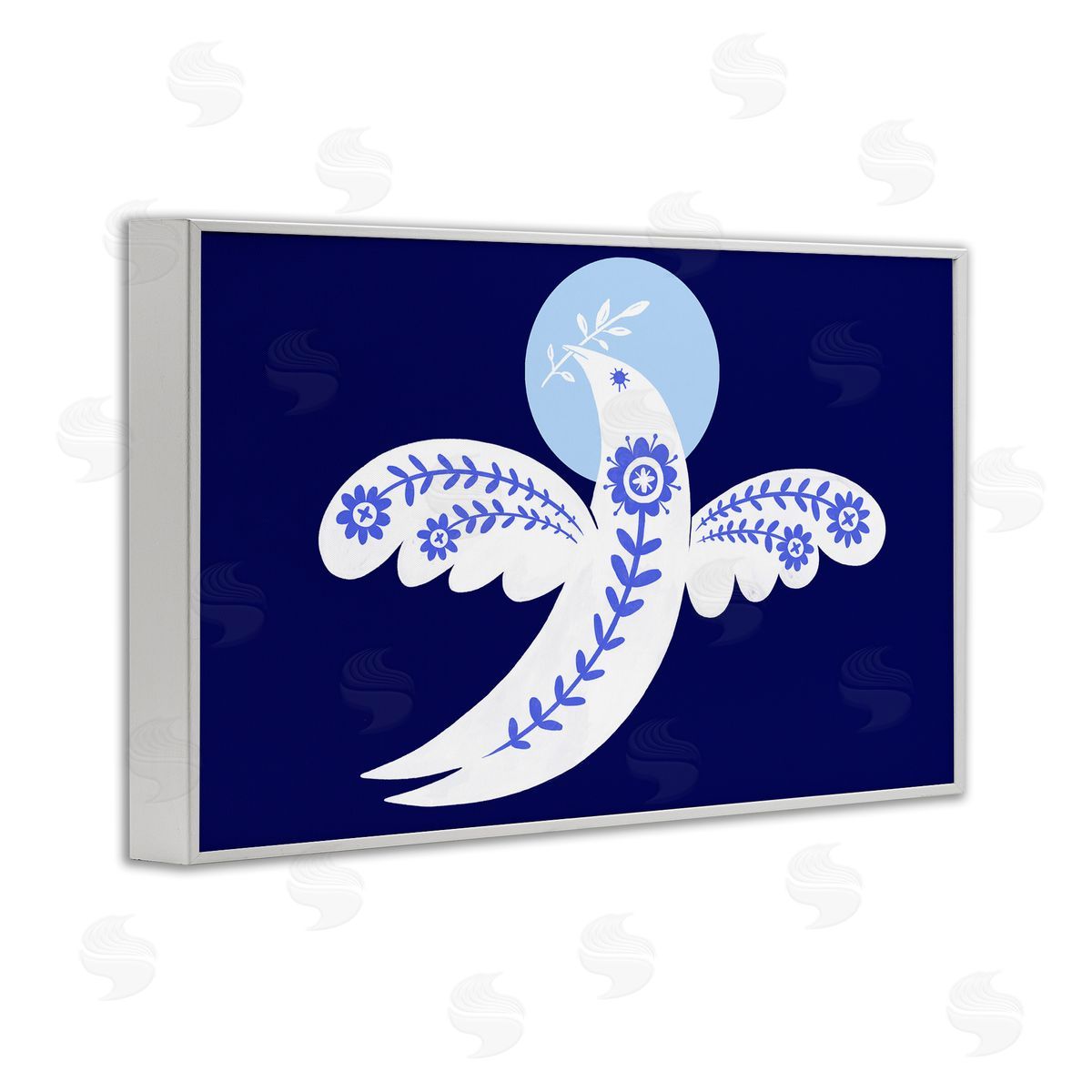 Peace Dove with Folk Florals White Frame Print Wall Art, Home Decor by Hannah Moren
