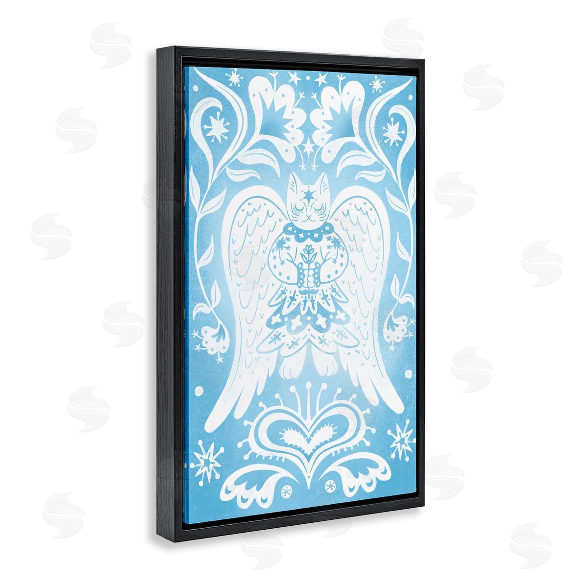 Symmetrical Patterned Angel Cat Black Floating Frame Canvas Wall Art, Home Decor by Hannah Moren