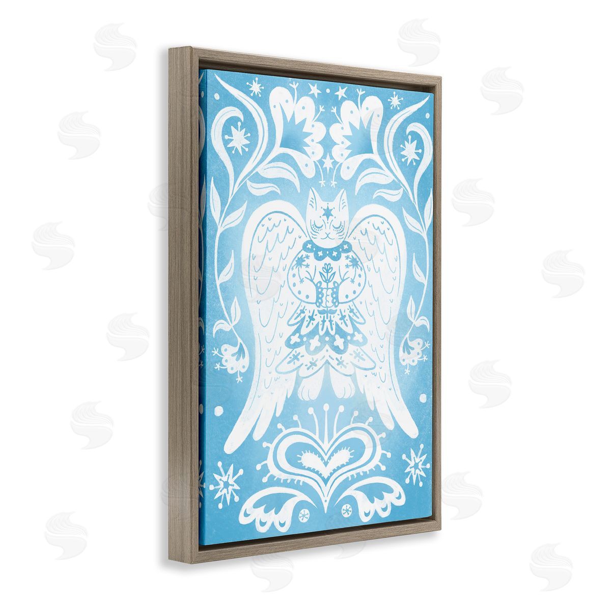 Symmetrical Patterned Angel Cat Brown Floating Frame Canvas Wall Art, Home Decor by Hannah Moren