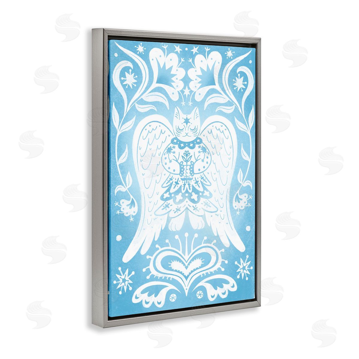 Symmetrical Patterned Angel Cat Grey Floating Frame Canvas Wall Art, Home Decor by Hannah Moren