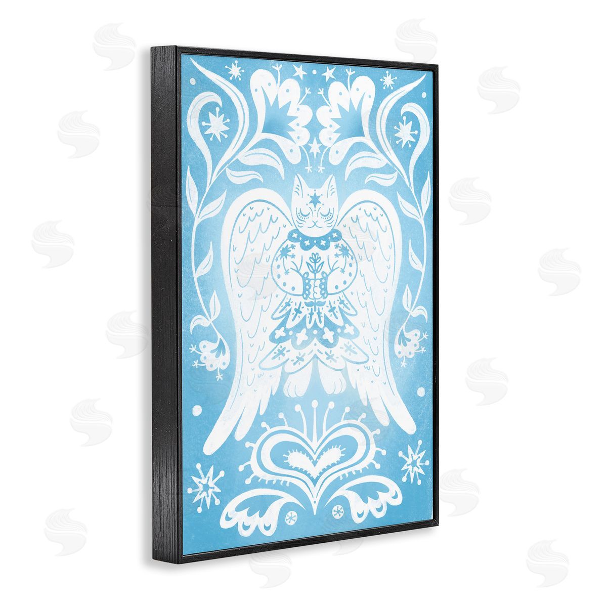 Symmetrical Patterned Angel Cat Black Frame Print Wall Art, Home Decor by Hannah Moren