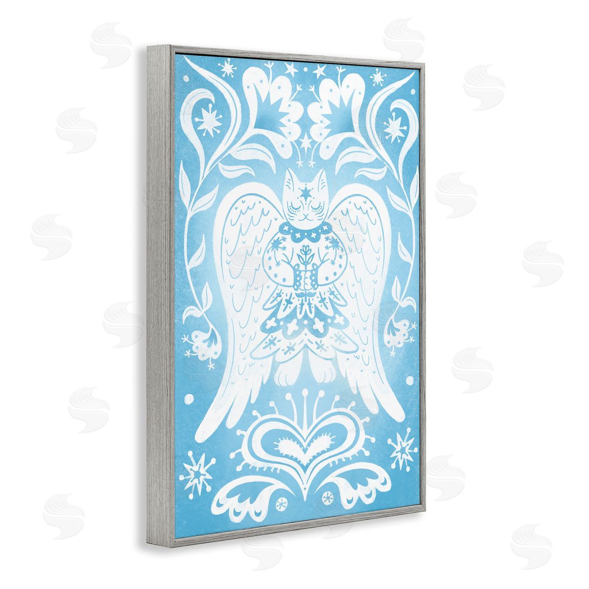 Symmetrical Patterned Angel Cat Grey Frame Print Wall Art, Home Decor by Hannah Moren