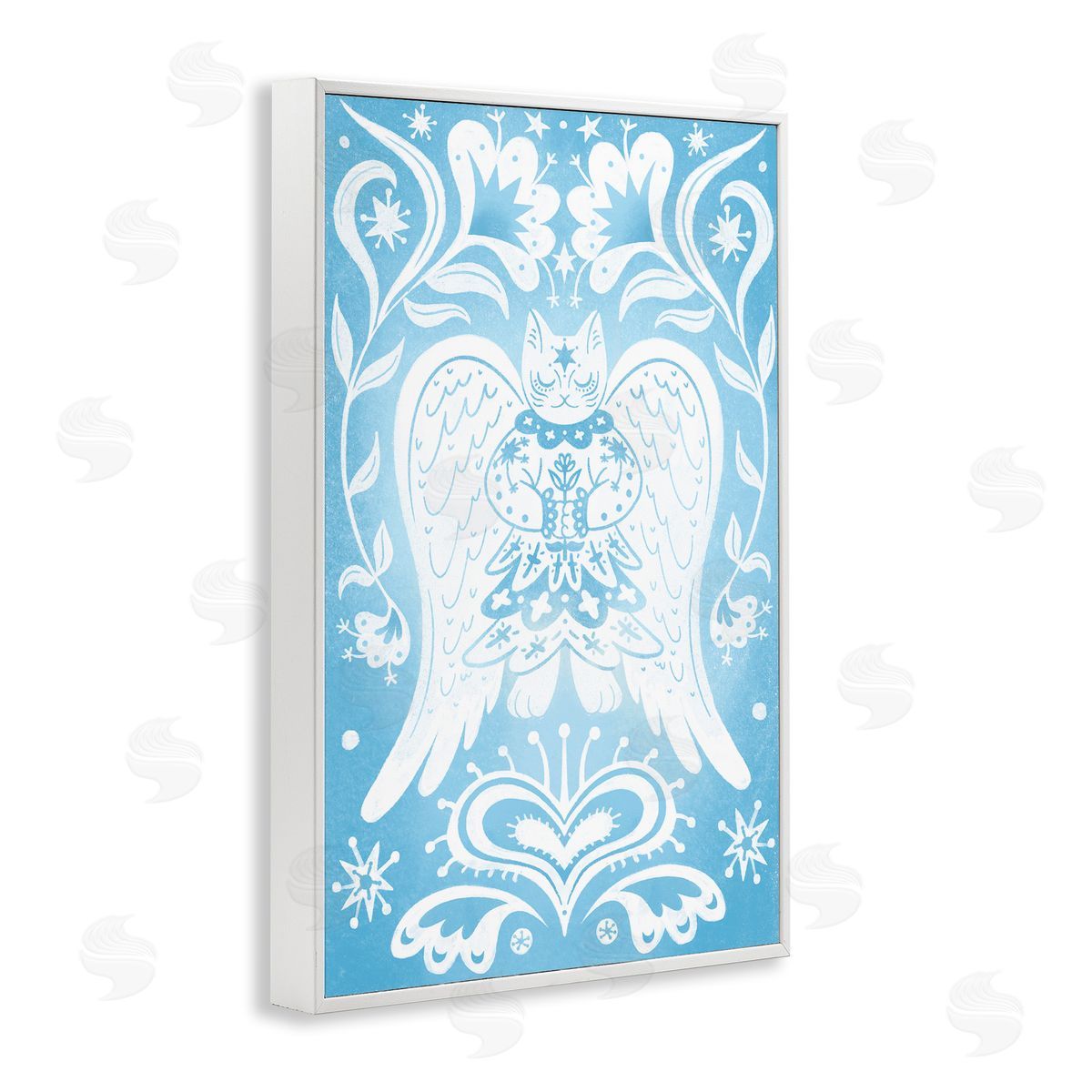 Symmetrical Patterned Angel Cat White Frame Print Wall Art, Home Decor by Hannah Moren