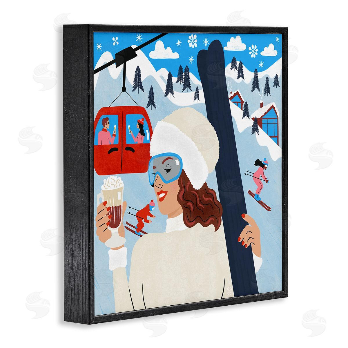 Sipping Cocoa on Ski Lift Black Frame Print Wall Art, Home Decor by Carrie Cantwell