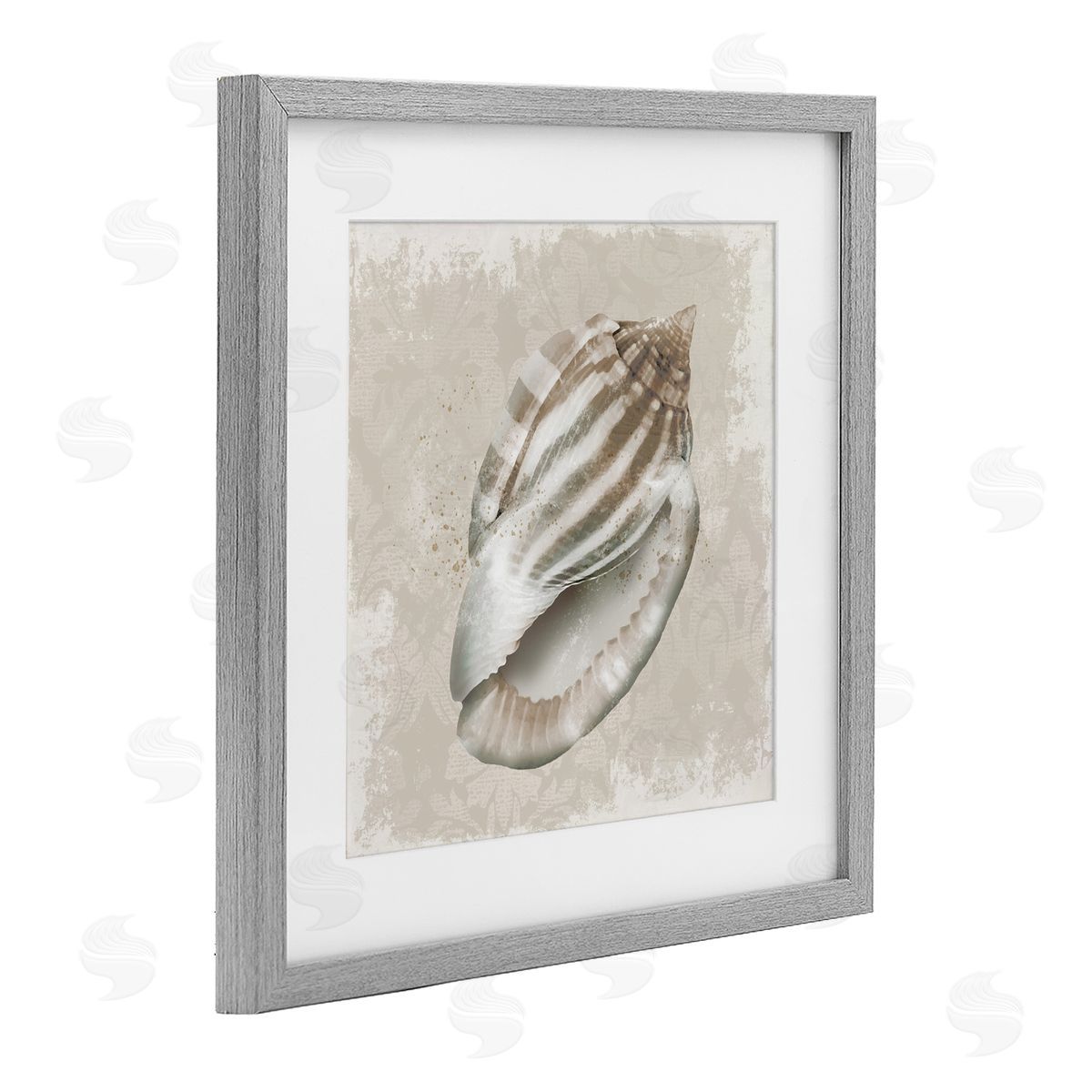 Conrad Knutsen Conch Shell over Vintage Pattern Canvas Wall Art Print