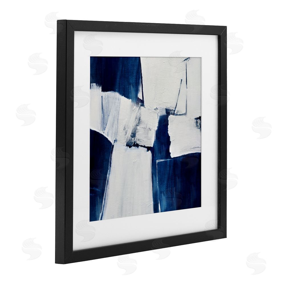 Judith Shapiro Blue Toned Brushed Abstract Black Framed Print Under Glass Art
