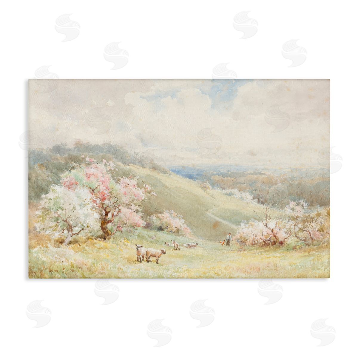 Lux + Me Designs Lambs Strolling Pastel Countryside Canvas Wall Art Print