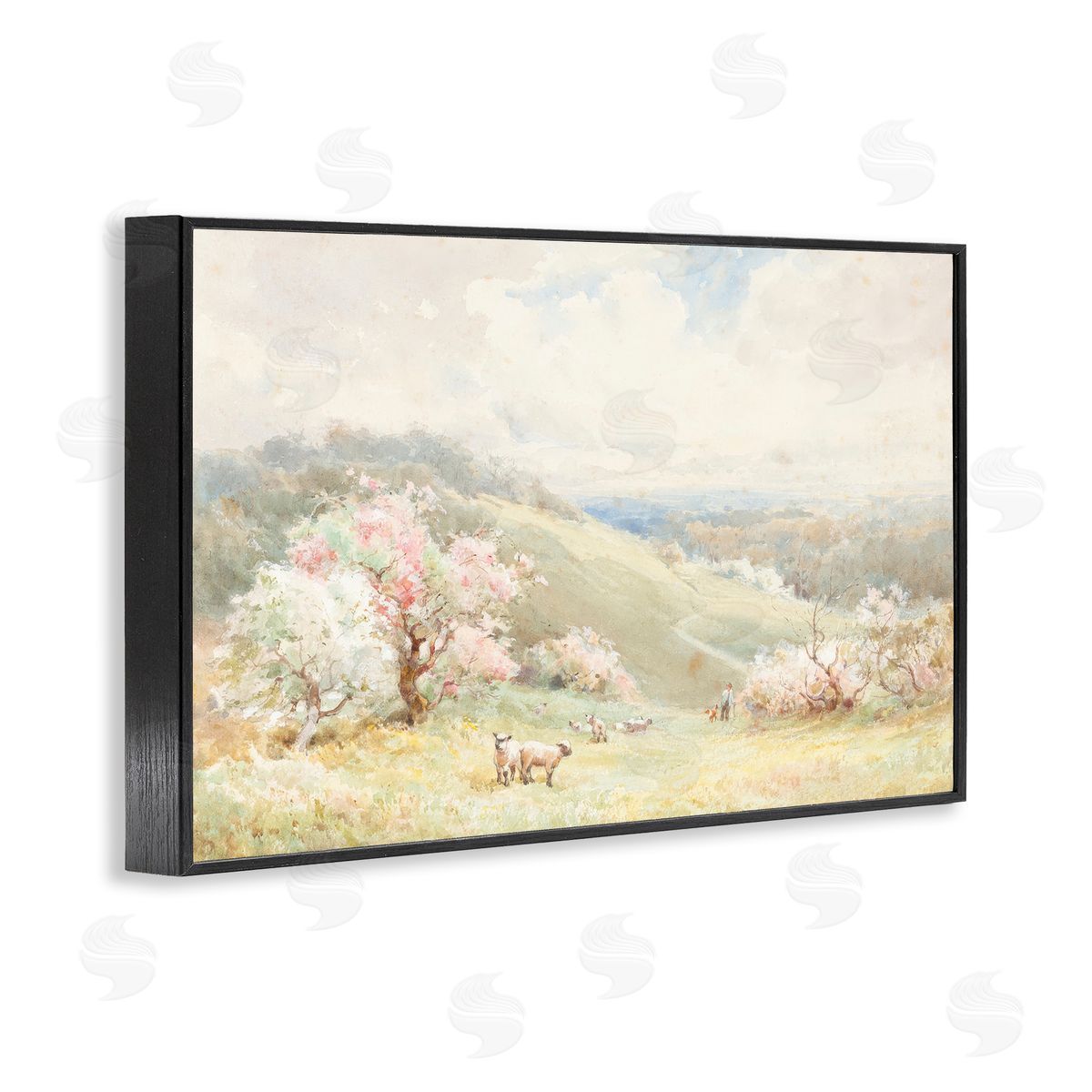 Lux + Me Designs Lambs Strolling Pastel Countryside Canvas Wall Art Print