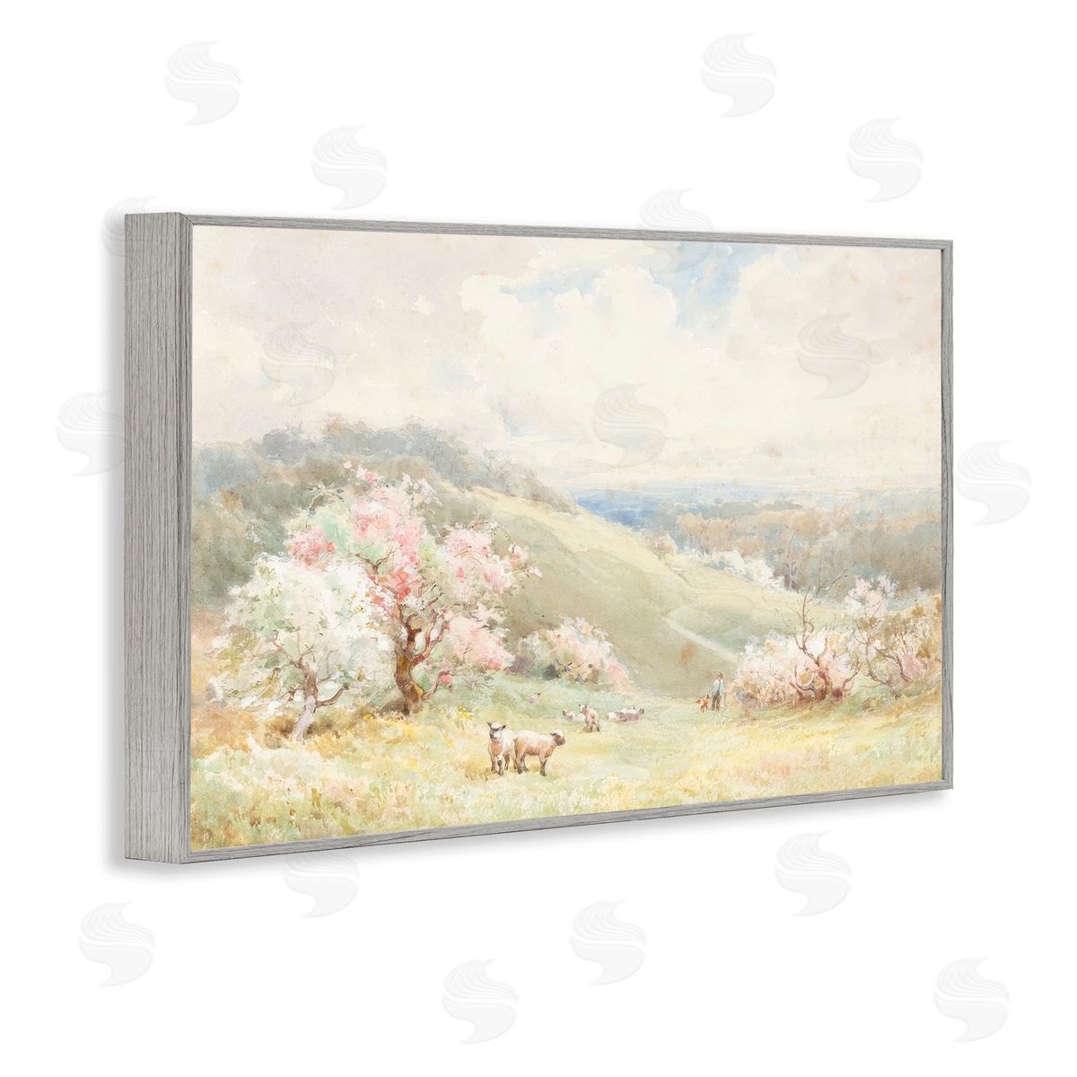 Lux + Me Designs Lambs Strolling Pastel Countryside Canvas Wall Art Print
