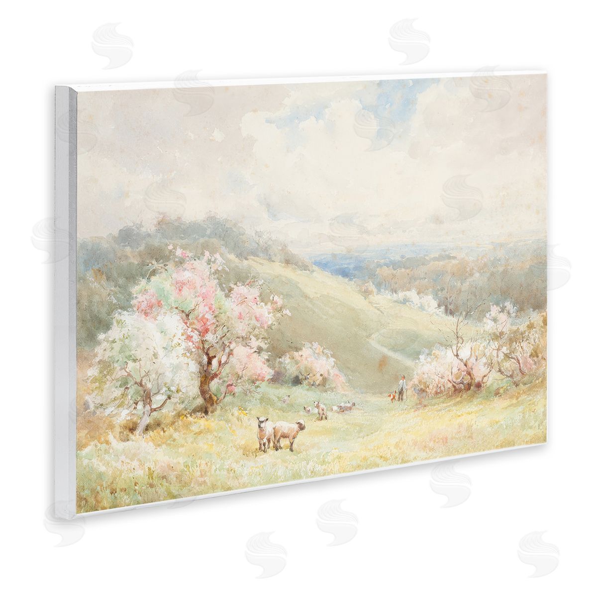 Lux + Me Designs Lambs Strolling Pastel Countryside Canvas Wall Art Print