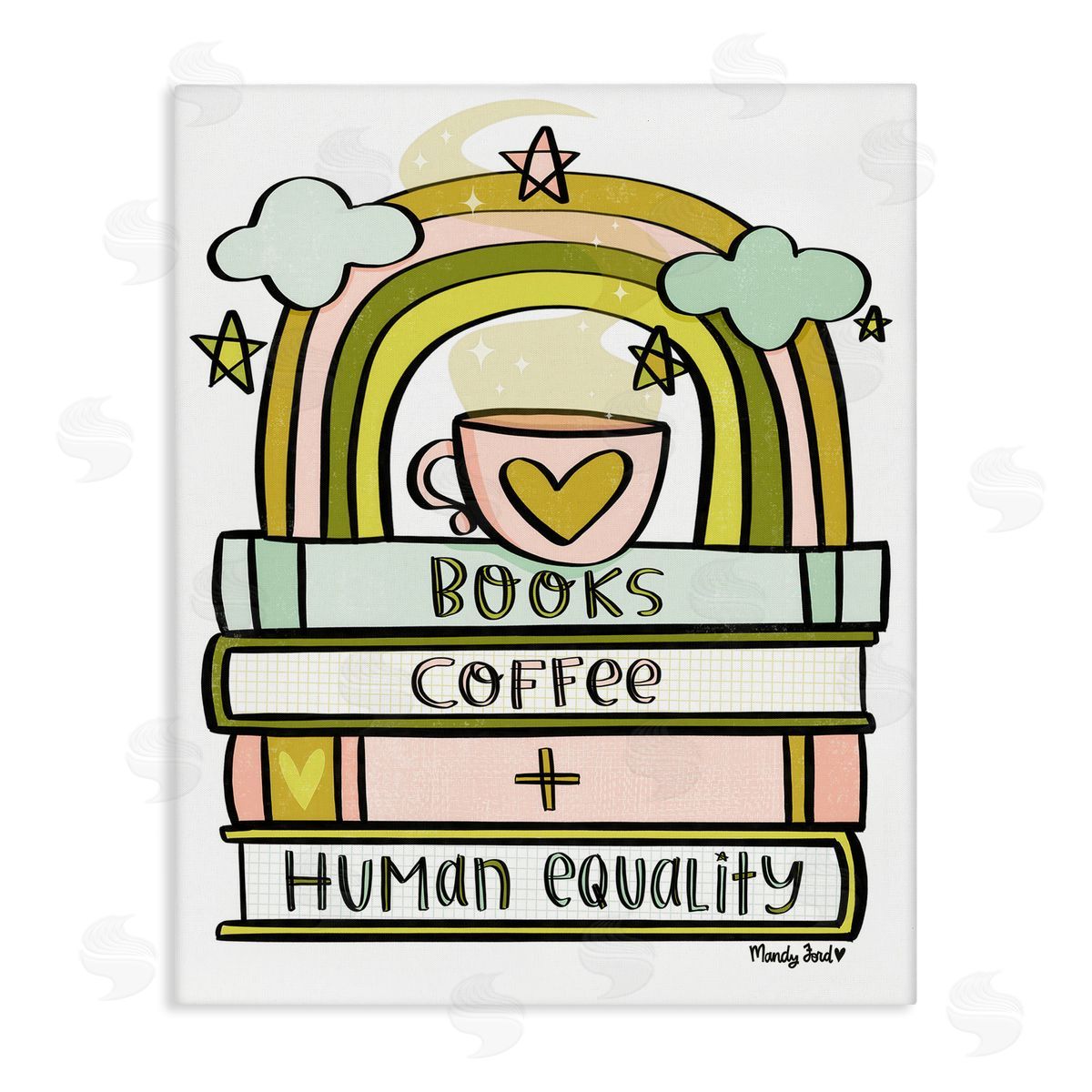 Books Coffee & Human Equality Canvas Wall Art, Home Decor by Mandy Ford Art + Illustration